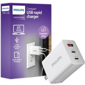 Philips iPhone Charger Fast Charging, 65W USB C, 3-Port GaN Charger Block with U